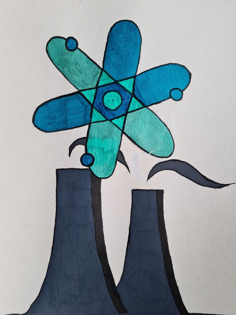 Ein Atom und ein Atomkraftwerk